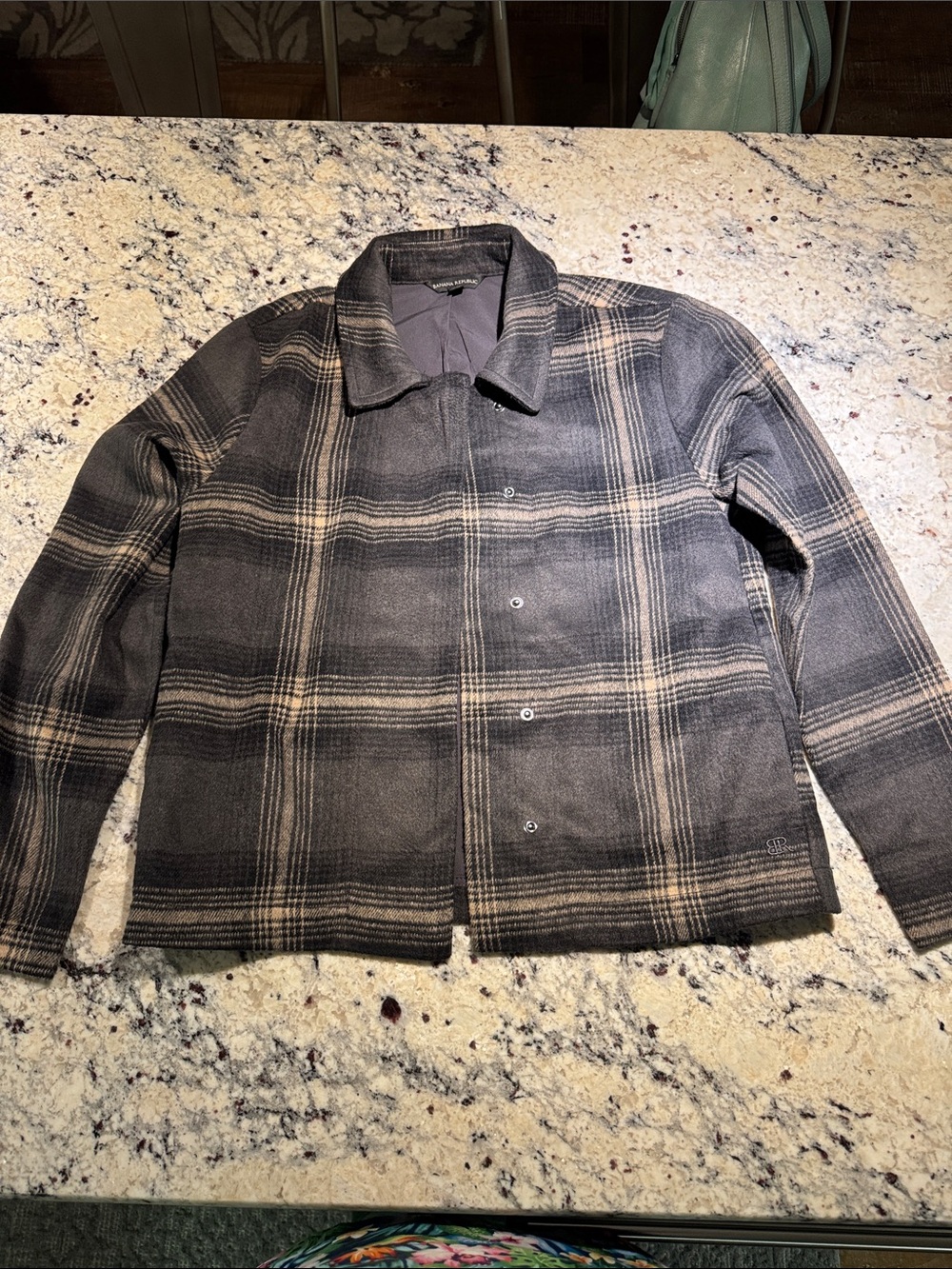 Banana Republic Lightweight Plaid Shirt Jacket in Dark Gray and Beige